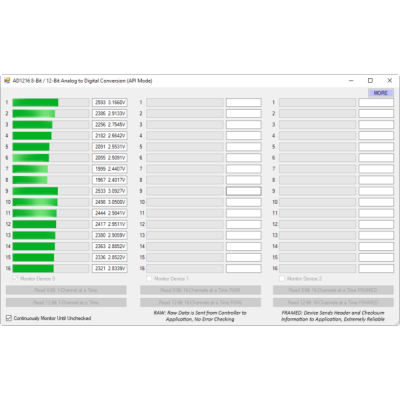 16 채널 8 비트 / 12 비트 아날로그-디지털 컨버터 + XR 확장 포트
