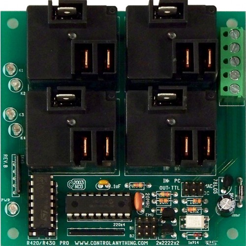4 개의 온보드 고전력 릴레이가있는 RS-232 릴레이 컨트롤러