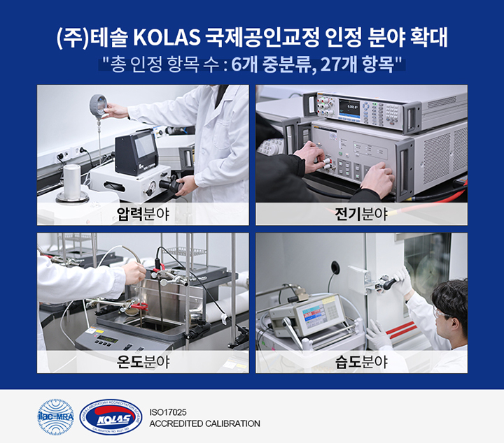 (주)테솔 KOLAS 국제공인교정 인정 분야 확대