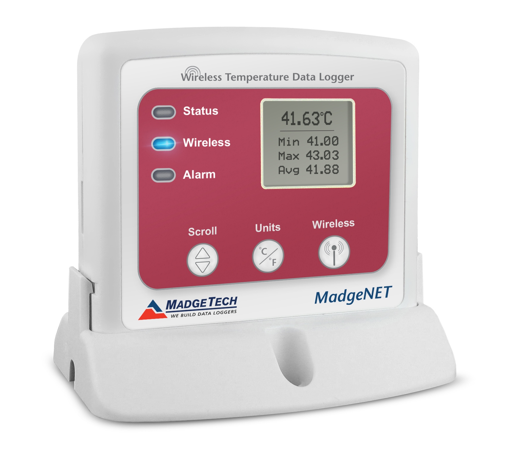 MadgeTech RFTemp2000A - 받침대에 올린 RFTemp2000A