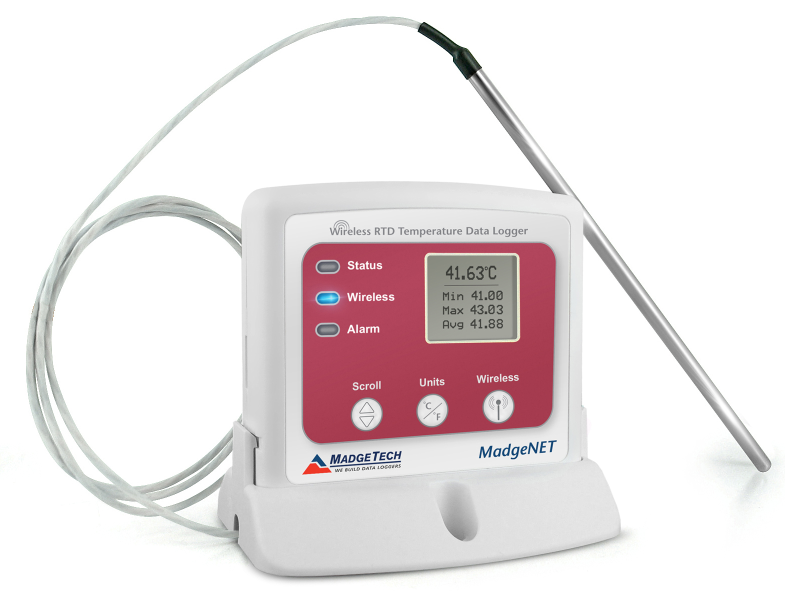 MadgeTech RFRTDTemp2000A - RTD 프로브를 연결한 RFRTDTemp2000A