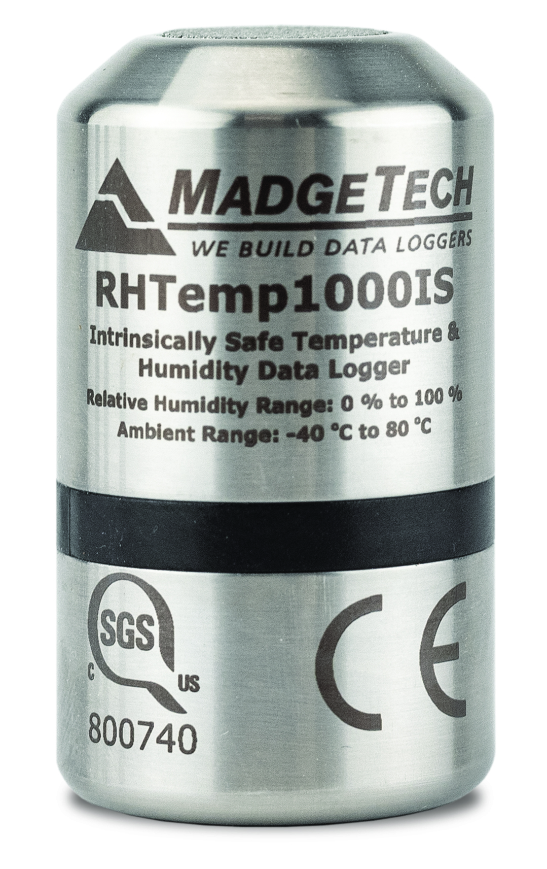 MadgeTech RHTemp1000IS - SGS 인증 마크와 본질안전 표기가 있는 본체 명판