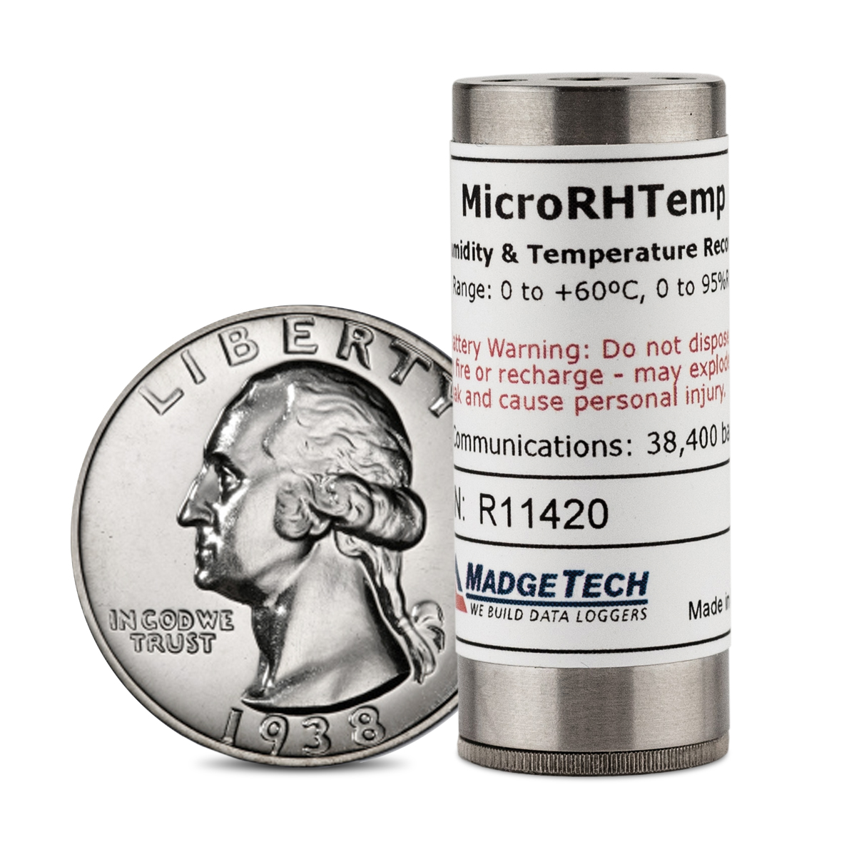 MadgeTech MicroRHTemp - 라벨이 붙은 MicroRHTemp 뒷면