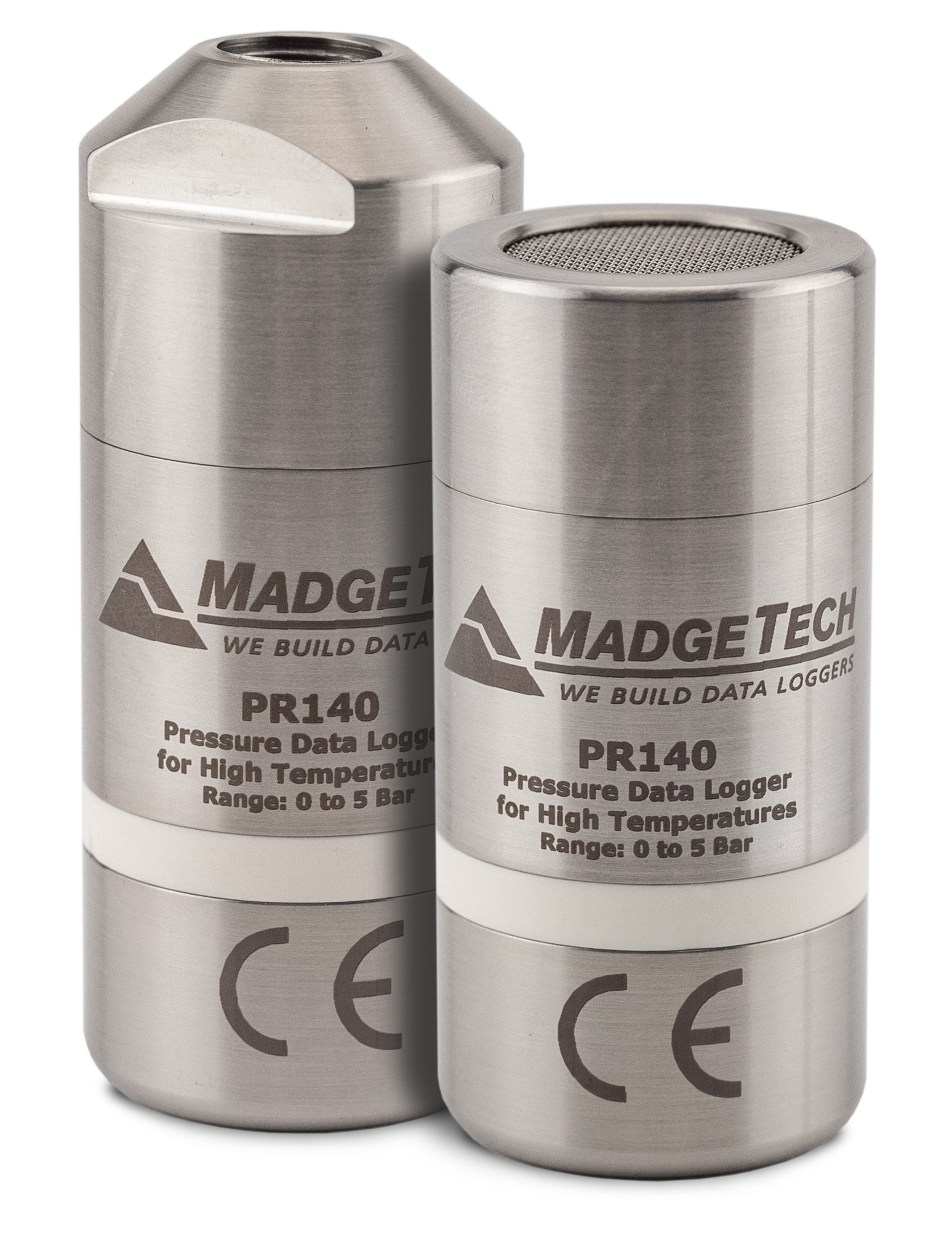 MadgeTech PR140 고온 압력 로거 - Flush Top과 NPT Port Top 두 가지 상단을 나란히 놓은 단독 사진