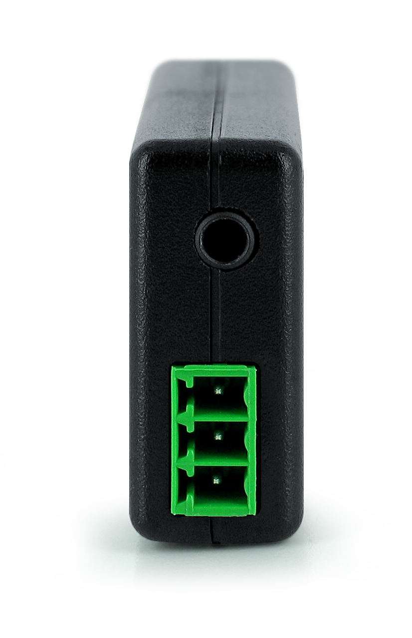 MadgeTech Volt101A - 3극 단자 블록 쪽에서 본 Volt101A