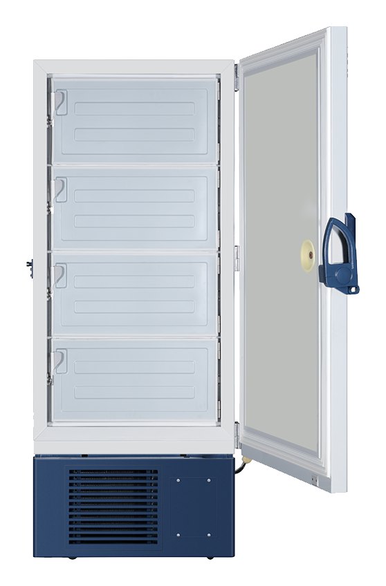 Haier Biomedical DW-86L338J 저에너지 초저온 냉동고 (LED) - 외측 도어를 열어 단열 내부 도어 4개가 보이는 챔버
