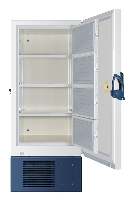 Haier Biomedical DW-86L578J 저에너지 초저온 냉동고 (LED) - 외측·내부 도어를 열어 선반이 보이는 챔버