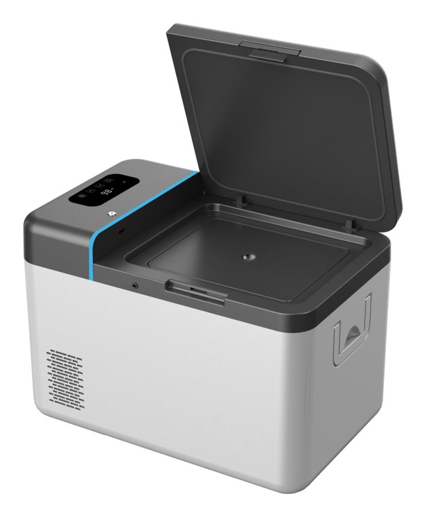 Haier Biomedical Stirling Portable DW-86WZ25STL 휴대형 초저온 냉동고 - 덮개를 열어 챔버가 보이는 본체