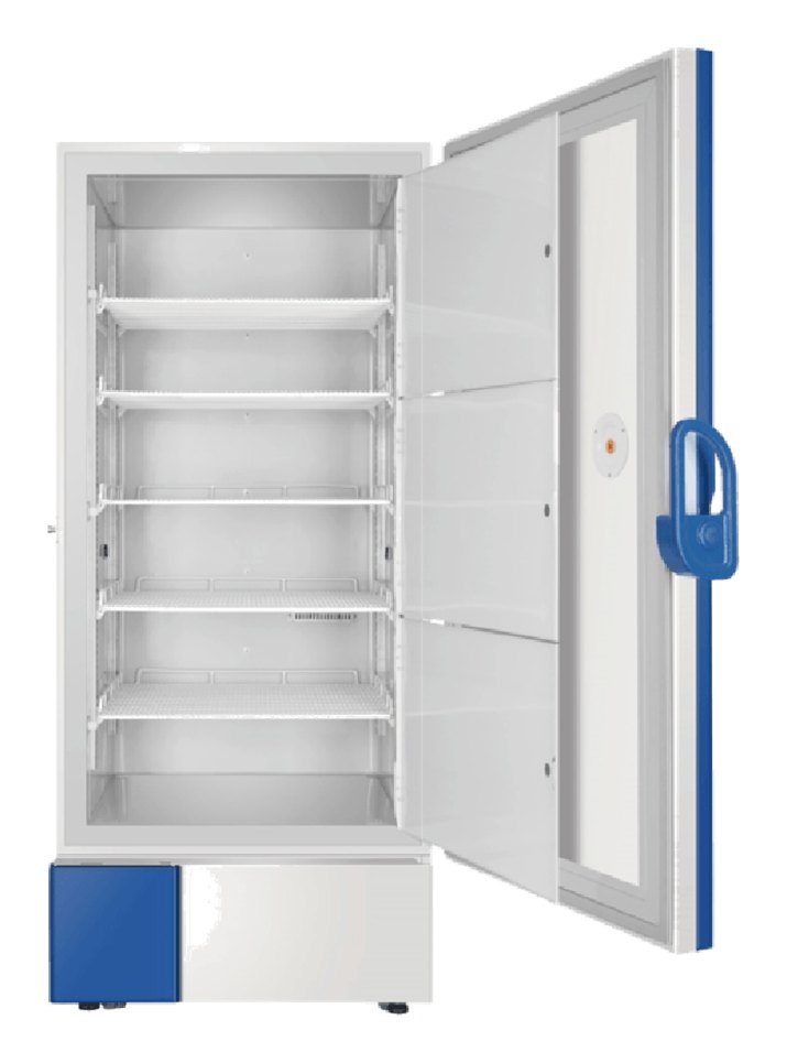 Haier Biomedical DW-40L818BP 인버터 -40 °C 대용량 냉동고 - 도어를 열어 선반 칸이 보이는 내부