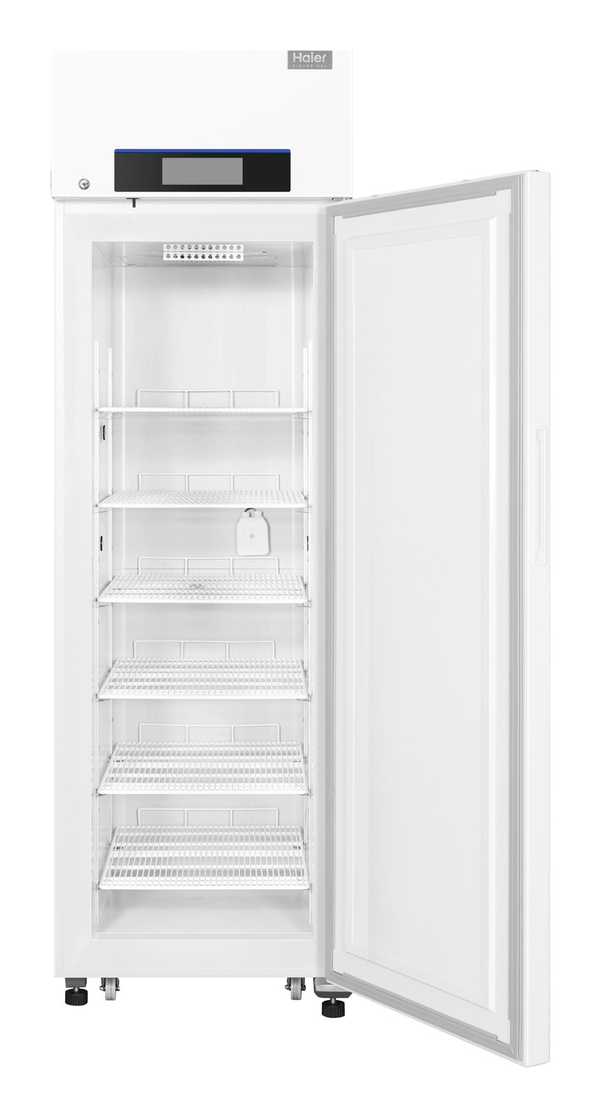 Haier Biomedical DW-30L350F AeroSure -30 °C 강제 공랭 냉동고 - 도어를 열어 와이어 선반이 보이는 내부