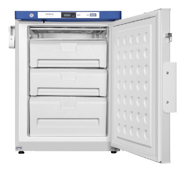 Haier Biomedical DW-25L92 -25 °C 소형 직립형 냉동고 - 도어를 열어 서랍 3단이 보이는 내부