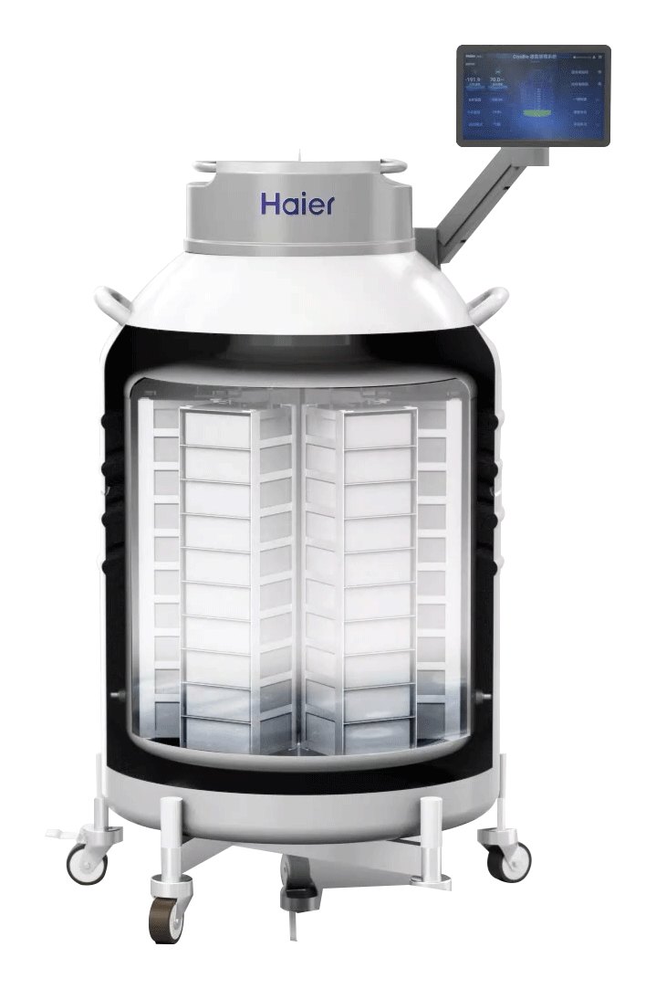 Haier Biomedical CryoBio 6S 자동 급액 액체질소 보관 용기 - 내부 랙 배치를 투시로 보여 주는 탱크 단면