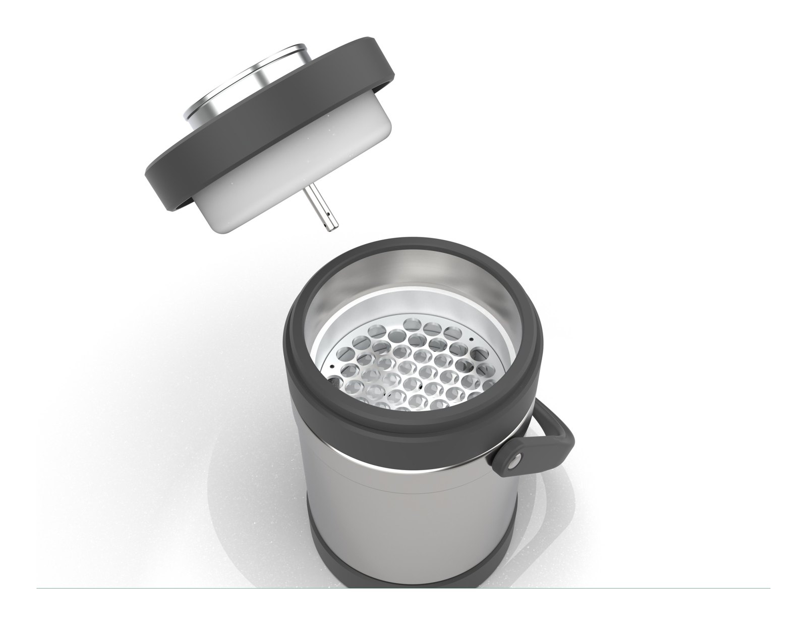 Haier Biomedical Bio-2T·Bio-6T 휴대용 극저온 운반 용기 - 덮개를 들어 올린 입구와 내부 칸