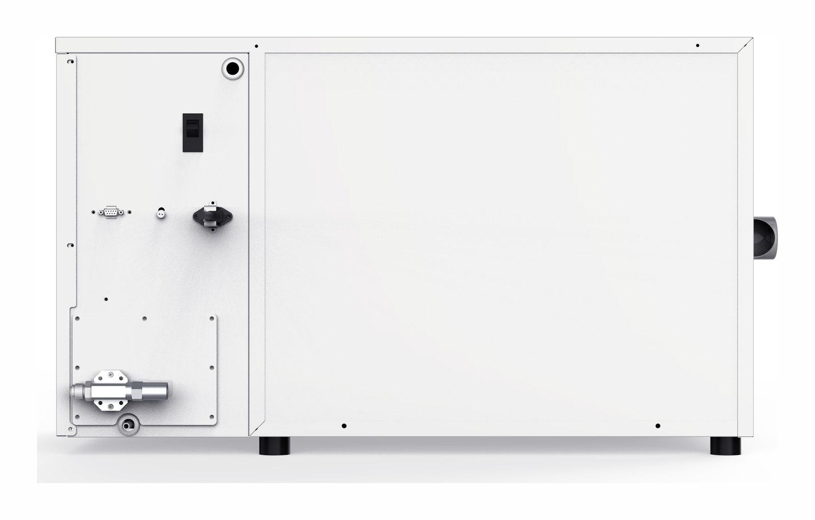 Haier Biomedical CJ-L19·CJ-L37·CJ-L54 제어속도 냉동고 - 측면의 배관 연결부와 스위치
