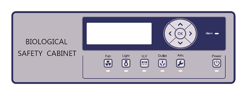 Haier Biomedical HR900·HR1200·HR1500-IIA2 표준형 Class II A2 생물안전작업대 - 버튼과 표시창이 있는 LCD 조작 패널