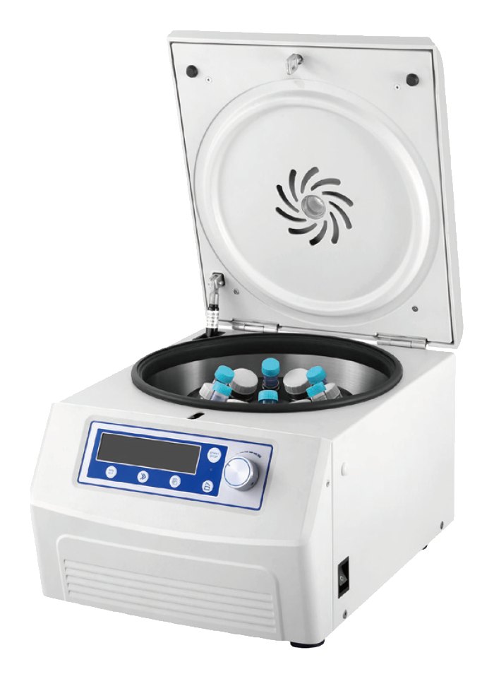Haier Biomedical LX-60T500-J 탁상형 저속 대용량 원심분리기 - 튜브를 꽂은 로터와 열린 뚜껑