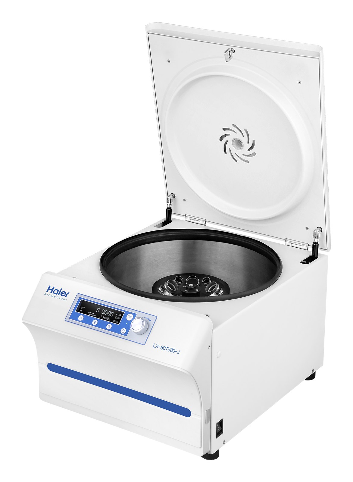 Haier Biomedical LX-60T500-J 탁상형 저속 대용량 원심분리기 - 뚜껑을 열어 로터 챔버가 보이는 본체