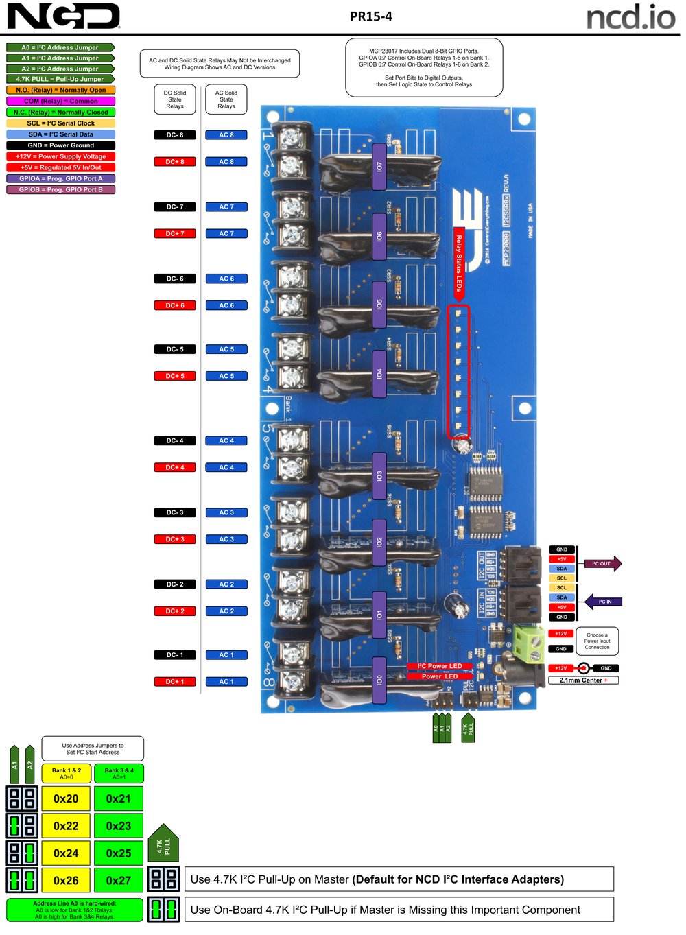 NCD I2C 인터페이스가있는 8 채널 솔리드 스테이트 릴레이 컨트롤러 상세 이미지 1