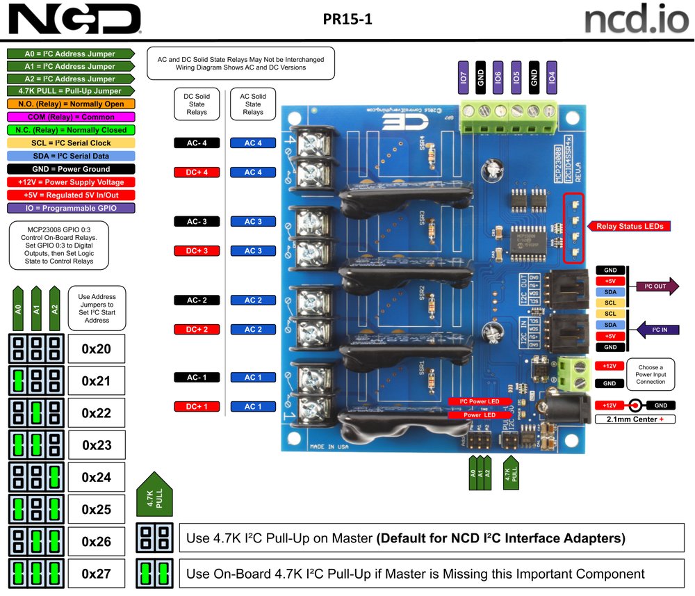 NCD 4 채널 솔리드 스테이트 릴레이 컨트롤러 + I2C 인터페이스가있는 GPIO 4 개 상세 이미지 1