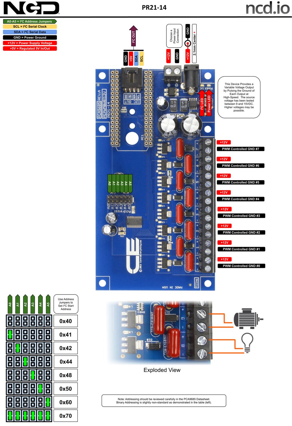 NCD PCA9685 IoT 인터페이스가있는 8 채널 8W 12V FET 드라이버 비례 밸브 컨트롤러 상세 이미지 1