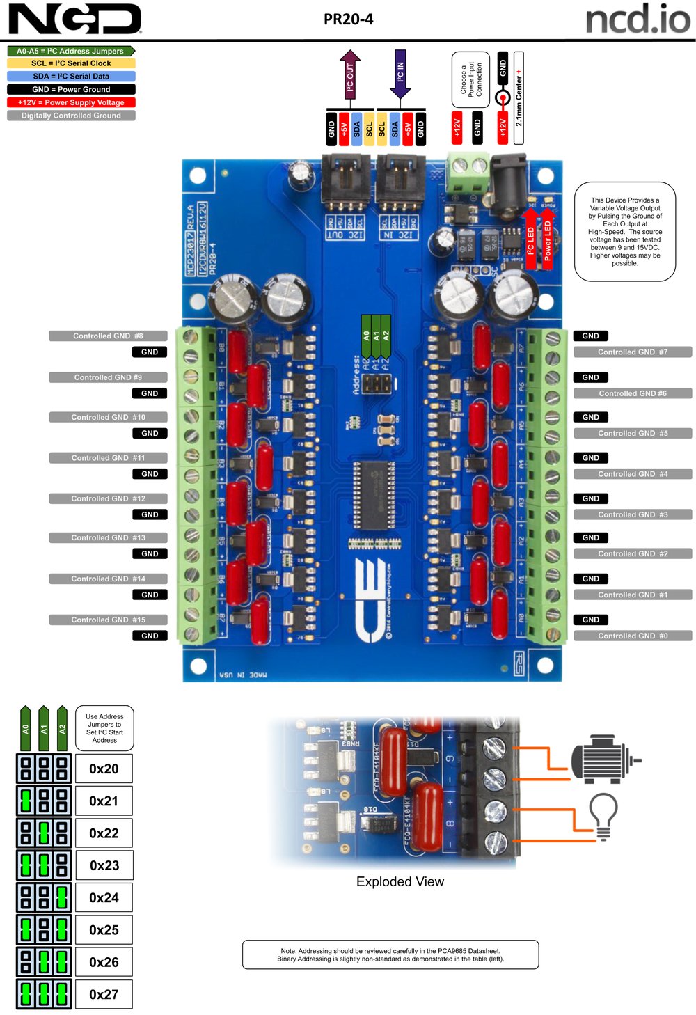 NCD MCP23017 I2C 인터페이스가있는 16 채널 8W 12V FET 솔레노이드 드라이버 밸브 컨트롤러 상세 이미지 1