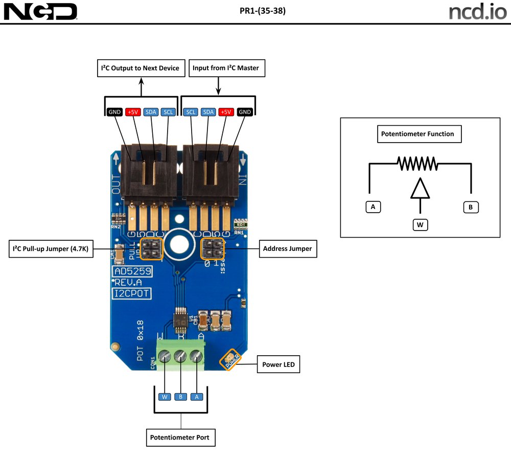 NCD Analog Devices AD5259 디지털 포텐쇼미터 1 채널 256- 위치 I2C 미니 모듈 상세 이미지 1