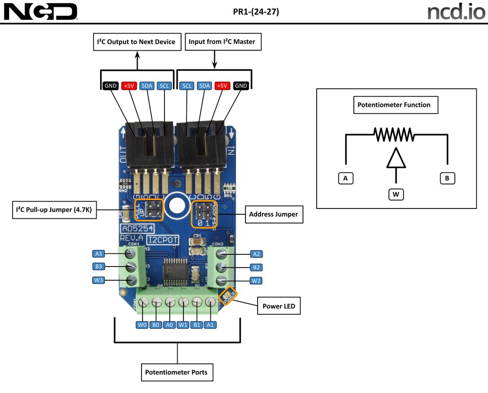 NCD Analog Devices AD5254 디지털 포텐쇼미터 4 채널 256- 위치 I2C 미니 모듈 상세 이미지 1