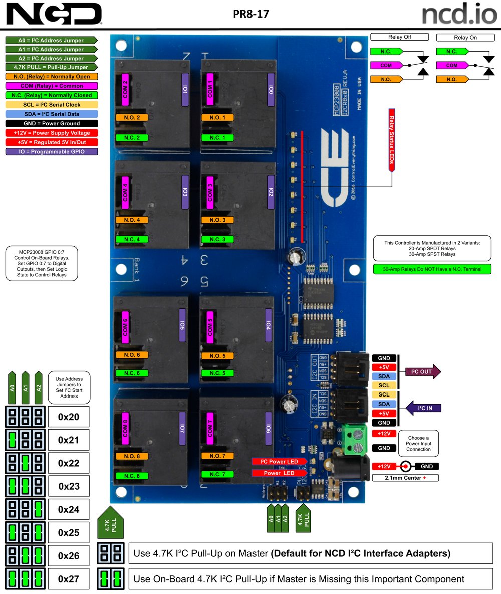 NCD I2C 인터페이스가있는 8 채널 고전력 릴레이 컨트롤러 상세 이미지 1