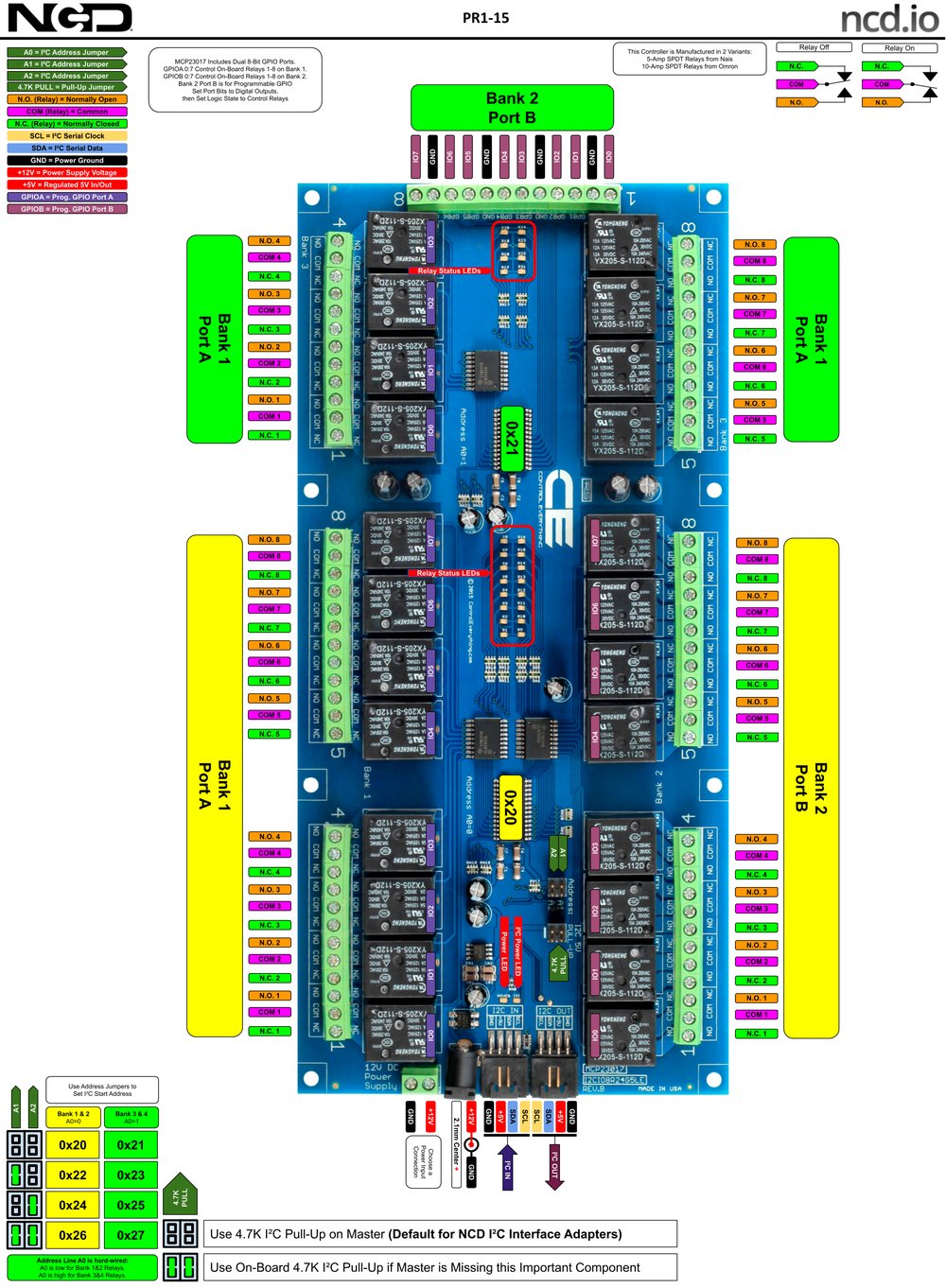 NCD 24 채널 범용 SPDT 릴레이 컨트롤러 + I2C 인터페이스가있는 GPIO 8 개 상세 이미지 1