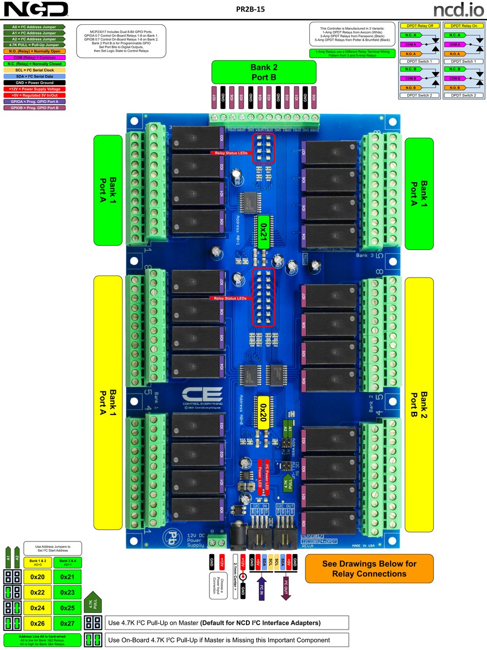NCD 24 채널 DPDT 신호 릴레이 컨트롤러 + I2C 인터페이스가있는 GPIO 8 개 상세 이미지 1