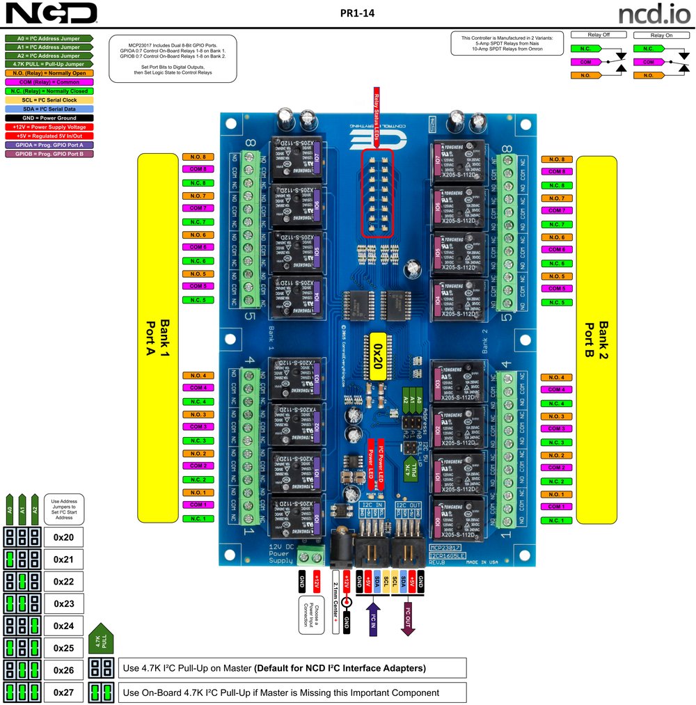 NCD I2C 인터페이스가있는 16 채널 범용 SPDT 릴레이 컨트롤러 상세 이미지 1