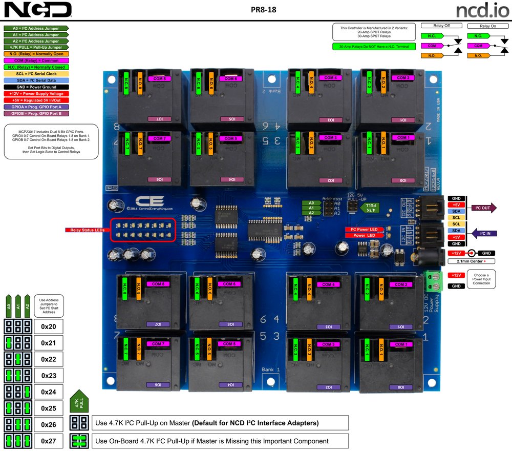 NCD I2C 인터페이스가있는 16 채널 고전력 릴레이 컨트롤러 상세 이미지 1