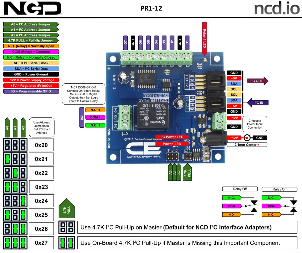 NCD 1 채널 범용 SPDT 릴레이 컨트롤러 + I2C 인터페이스가있는 GPIO 7 개 상세 이미지 1