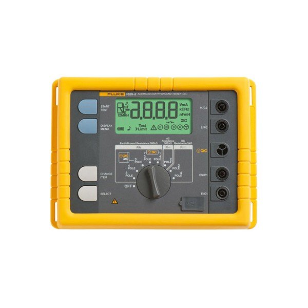 Fluke 1625-2 - 표시창과 로터리 스위치, 단자가 보이는 본체 전면
