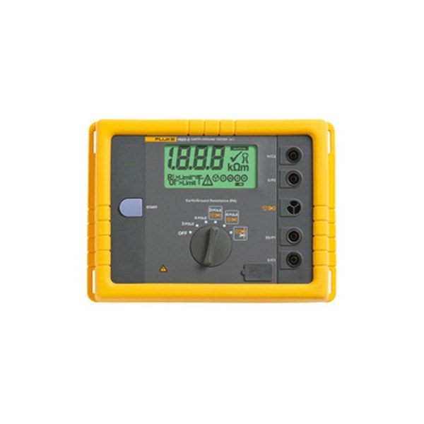 Fluke 1623-2 - 표시창과 로터리 스위치, 단자가 보이는 본체 전면