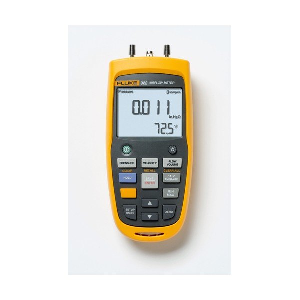 Fluke 922 KIT - 표시창과 조작 버튼, 상단 포트가 보이는 본체 전면