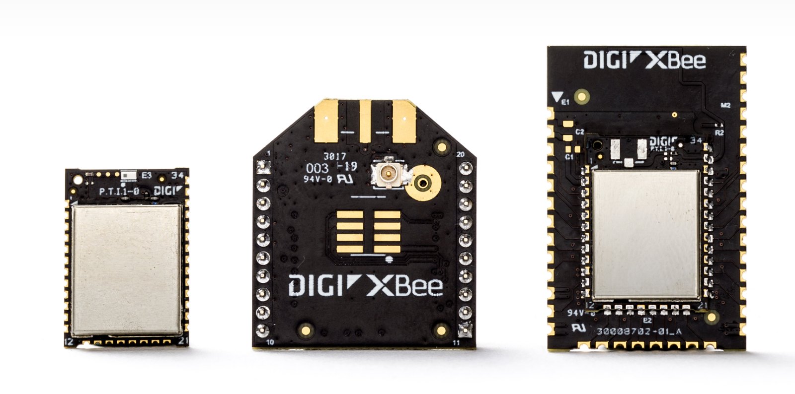 DIGI 2.4GHz 지그비3.0 고출력 무선 모듈 - 크기와 형태가 다른 무선 모듈 3종의 외형