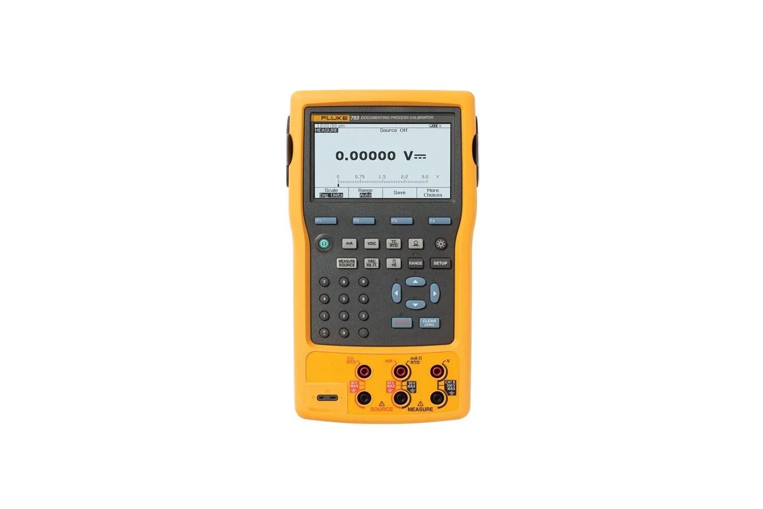 Fluke 753 - 다기능 교정기 본체 전면의 표시창과 키패드