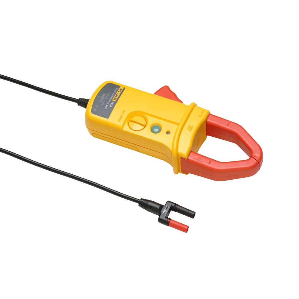FLUKE I410 - 클램프 헤드와 바나나 플러그 케이블이 보이는 전류 클램프