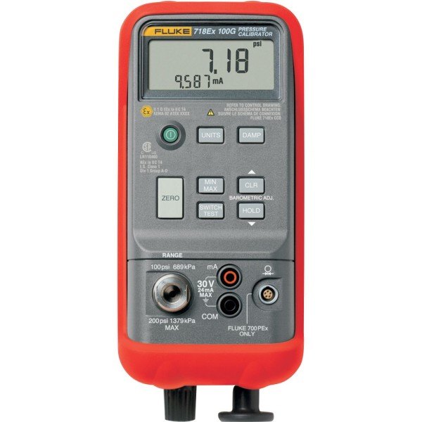 Fluke 718Ex - 표시창과 압력 포트, 단자가 있는 압력 교정기 전면