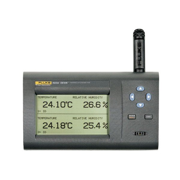 FLUKE CALIBRATION 1620A - 온도와 습도가 표시된 안테나 부착 온습도계 전면
