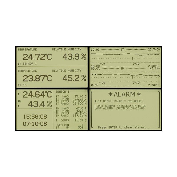 FLUKE CALIBRATION 1620A - 온습도 값과 경보 내용이 나뉘어 보이는 표시 화면