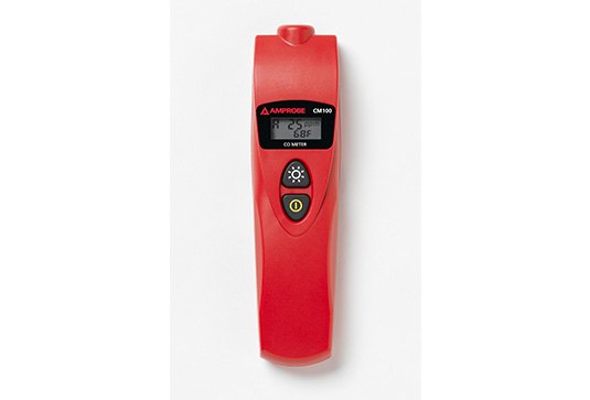 AMPROBE CM100 - 표시창과 전원 버튼이 있는 붉은색 휴대용 측정기