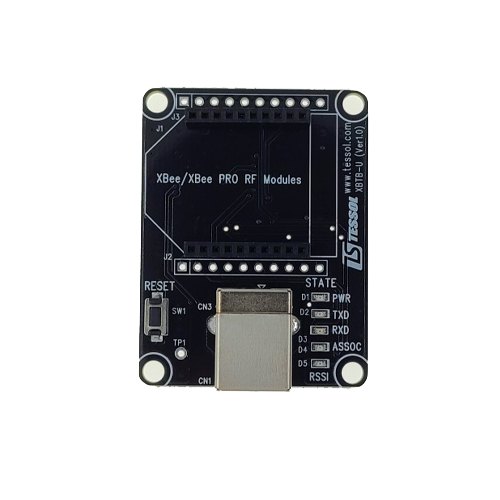 TESSOL XBTB-U - XBee 모듈 장착부와 USB 커넥터가 보이는 보드 상면