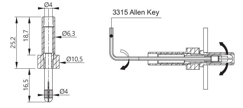 ELECTRO-PJP 3304.0 - 소켓의 치수와 육각 렌치 체결 단면도