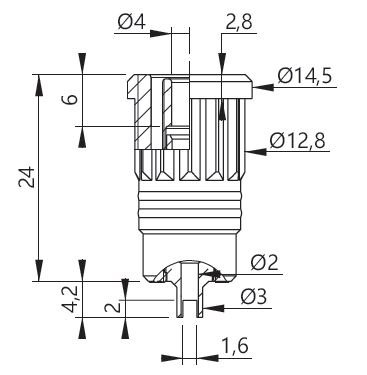 ELECTRO-PJP 3295.0 - 압입 고정 납땜 슬롯 소켓의 단면 치수도