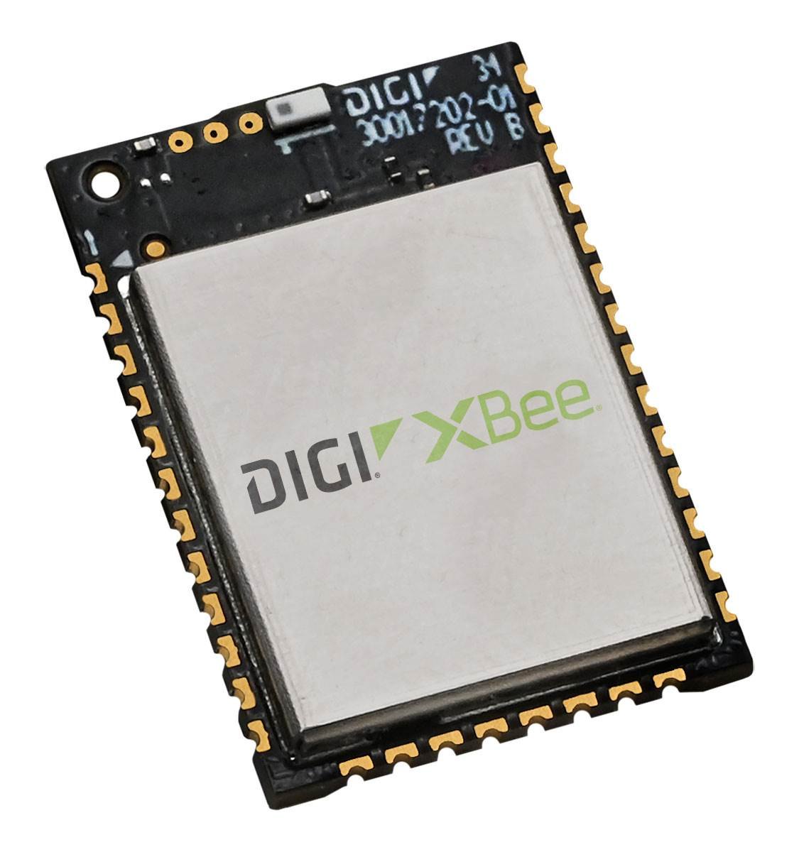 DIGI XK3-B5M-WBT - 실드 케이스가 보이는 무선 모듈을 비스듬히 본 모습