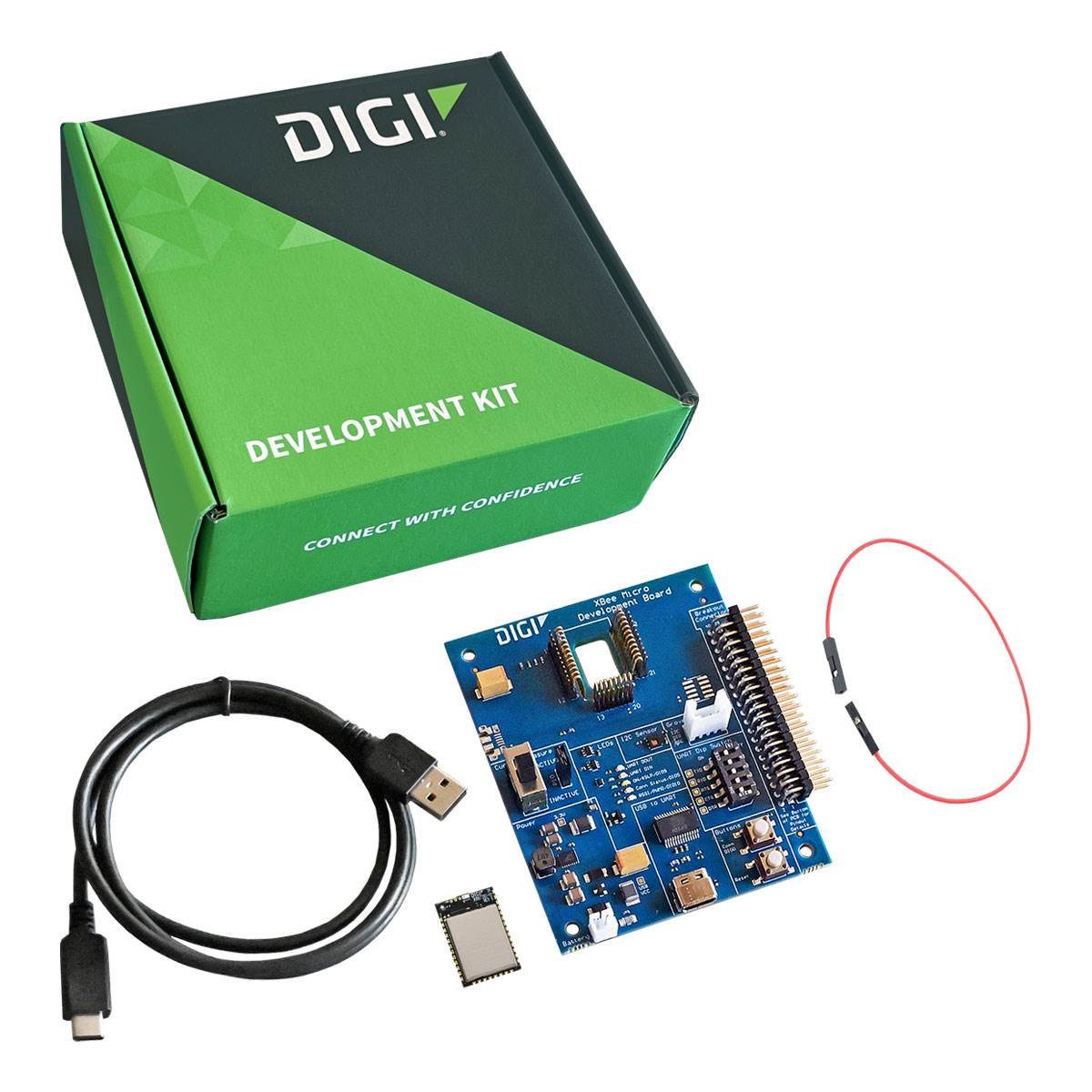 DIGI XK3-B5M-WBT - 개발 키트 박스와 평가 보드, USB 케이블 구성품