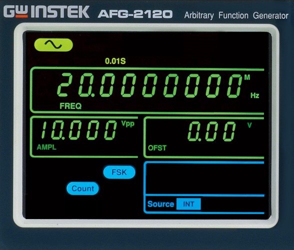 GWINSTEK AFG-2100/2000 시리즈 - 전면 표시창에 설정값이 표시된 모습
