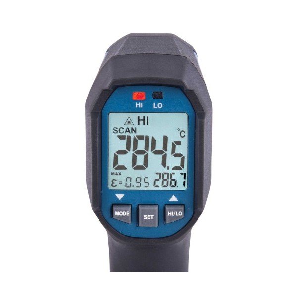 REED INSTRUMENTS R2310 - 고온 알림 표시가 나타난 표시창과 버튼 확대